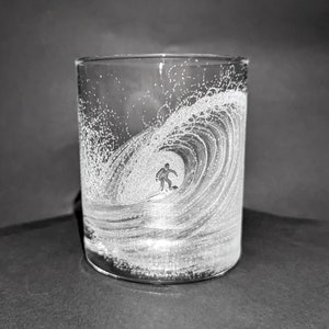 Hand Engraved Wave Whisky Glass - Surf Glass - Surfing Gift - Ocean Wave - Surfer In a Wave - Wave Tumbler - Hand Engraved Tumbler