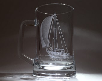 Sailing Yacht Pint Tankard - Sailing Gifts - Hand Engraved Boat - Boat Tankard - Beer Tankard