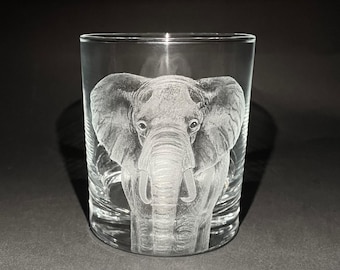 Elephant Whisky Glass - Elephant Tumbler - Engraved Elephant - Elephant Glass - Elephant Gifts - Engraved Whisky Glass - Old Fashioned Glass