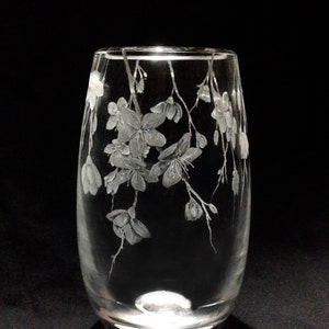 Cherry Blossom - Glass Engraved Vase - Crystal Vase - Glass Art - Cherry Blossom Flowers - Engraved Crystal - Botanical Vase - Hand Engraved