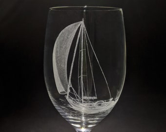 Hand Engraved Sailing Yacht Wine Glass - Personalized Boat Gift - Nautical Theme