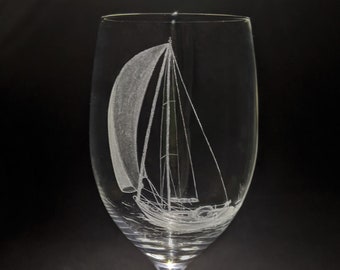 Sailing Yacht Wine Glass - Sailing Gifts - Hand Engraved - Personalized Gifts - Nautical Glass Art - Gin Glass - Prosecco Glass- Beer Glass