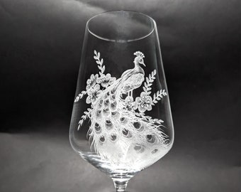 Hand Engraved Peacock Wine Glasses - Peacock Glass - Peacocks - Peacock Gifts - Peacock Feathers - Gin Glass - Prosecco Glass - Champagne