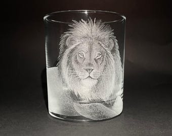 Engraved Whisky Glass - Lion Glass - Lion Gifts - Lion Gifts For Him - Lion Art - Personalised Whisky Glass - Lion Whisky Glass - Lion Gift