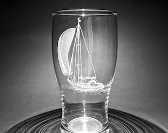 Sailing Yacht Pint Glass - Sailing Gifts - Hand Engraved - Personalized Gifts - Nautical Glass Art - Beer Glass - Sailing Art