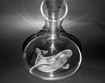 Hand Engraved Decanter - Blue Whale - Whale Decanter - Personalised Decanter - Engraved Decanter - Glass Centre Piece - Engraved Vase