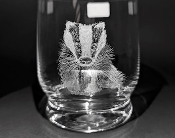 Hand Engraved Badger Whisky Glass - Badger Glass - Badger Gift - Baby Badger - Badger Lover - Badger Themed Gifts - Hand Engraved Tumbler