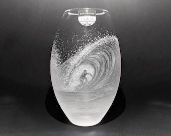 Hand Engraved Wave Vase - Surf Glass - Surfing Gift - Ocean Wave - Surfer In a Wave - Crystal Vase - Engraved Glass Art - Surfer Gifts