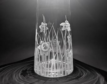 Daffodil Vase - Hand Engraved LSA Vase - Beautiful Glass Art - Flower Gift - Glass Engraving - Daffodil flowers