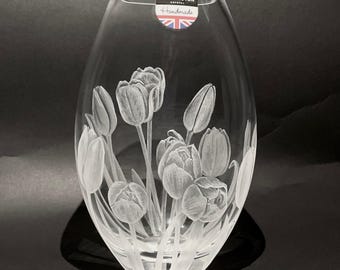 Tulip Vase - Tulip Flowers - Hand Engraved Dartington Crystal Vase - Beautiful Glass Art - Floral Vase - Crystal Engraving - Wedding Gift