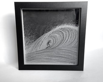 Surfer Hand Engraved Frame - Surfer Gift -  Surfing Gifts - Surf Art - Glass Art - Ocean Art - Ocean Wave - Barrelling Wave