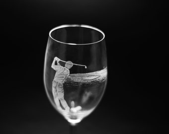 Personalized Golfer Wine Glass - Hand Engraved Golf Gift
