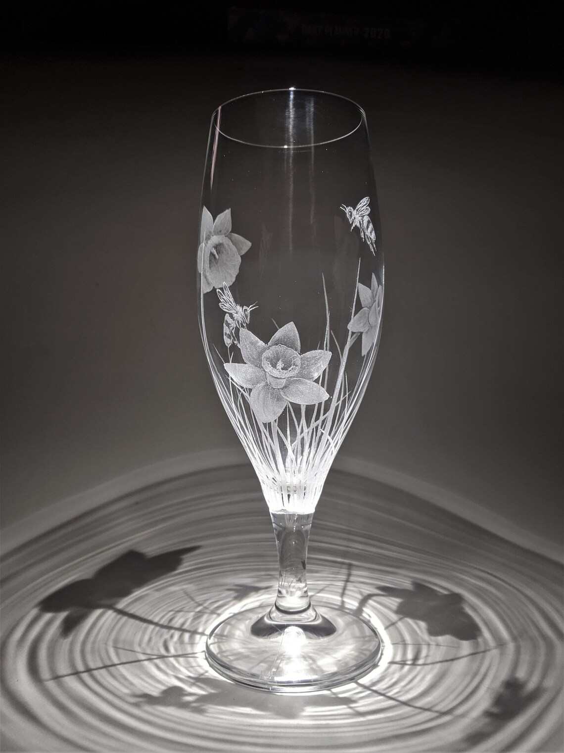 Hand Engraved Daffodil Beer Glass Daffodil and Bees Glass Etsy