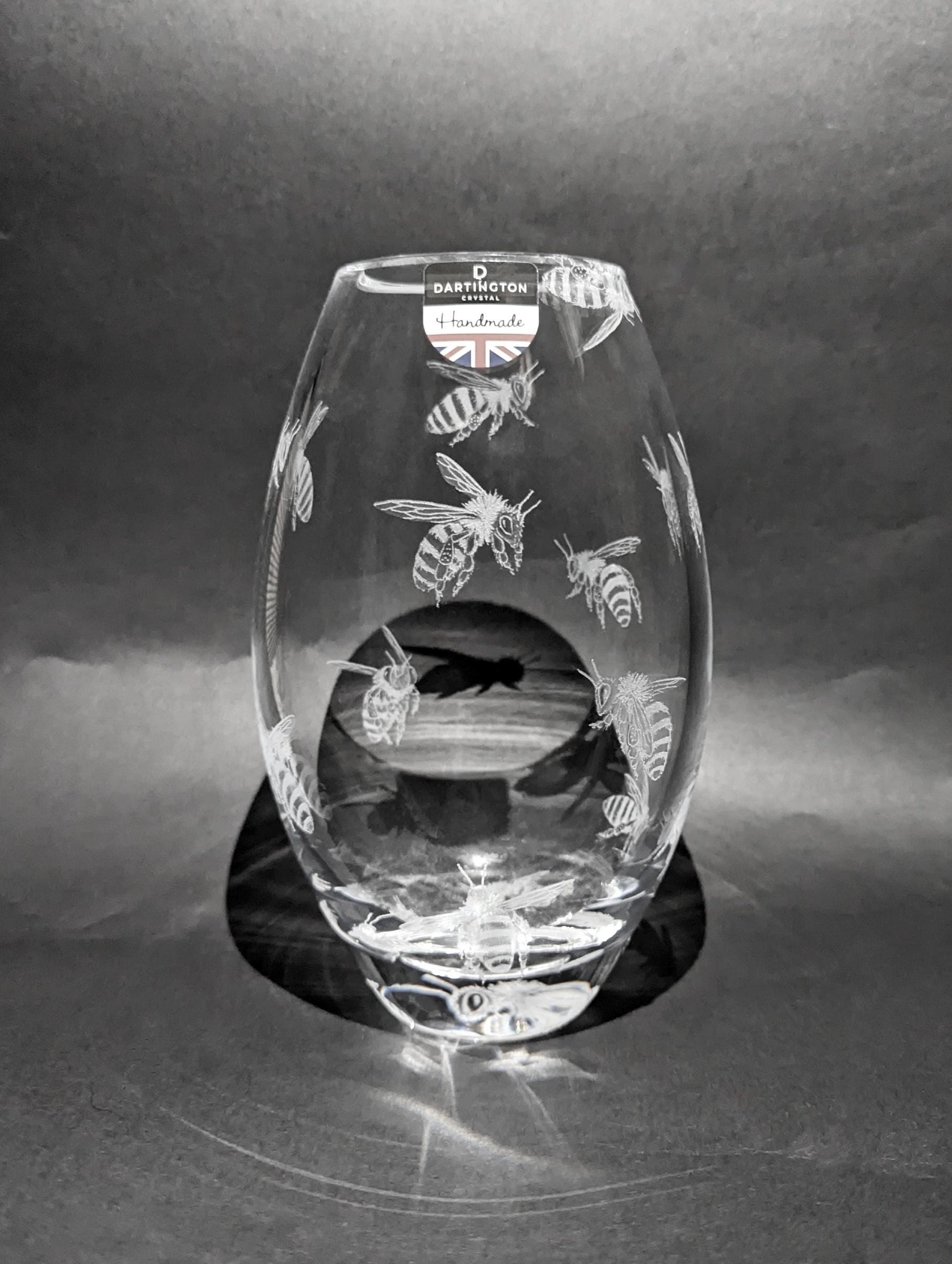 Honey Bee Vase - Bees Hand Engraved Dartington Crystal Beautiful Glass Art Flower Gift Lover Gifts