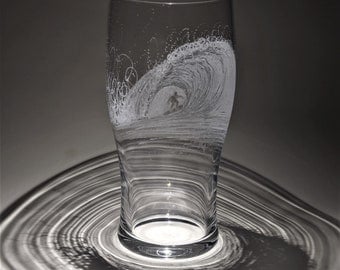 Surfer Pint Glass - Wave Glass -Surfing Glass - Surfer Gift - Ocean Wave - Surf Glass - Gin Glass - Prosecco Glass - Beer Glass - Wine Glass