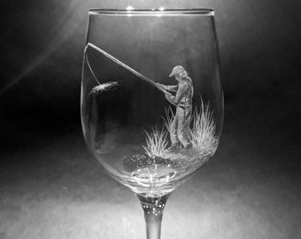 Fishing gifts - Fishing - Fishing Wine Glass - Gifts for Dad - Hand Engraved Glass - Fishing Gifts for Him - Gin - Beer Glass - Tankard