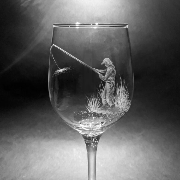 Fishing gifts - Fishing - Fishing Wine Glass - Gifts for Dad - Hand Engraved Glass - Fishing Gifts for Him - Gin - Beer Glass - Tankard