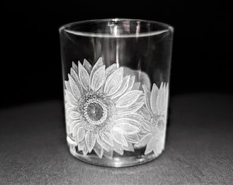 Sunflower Tealight Holder - Hand Engraved Candle Holder - Sunflowers - Flower Art - Glass Art