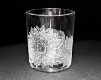 Candelabro de girasol - Candelabro grabado a mano - Girasoles - Arte floral - Arte en vidrio