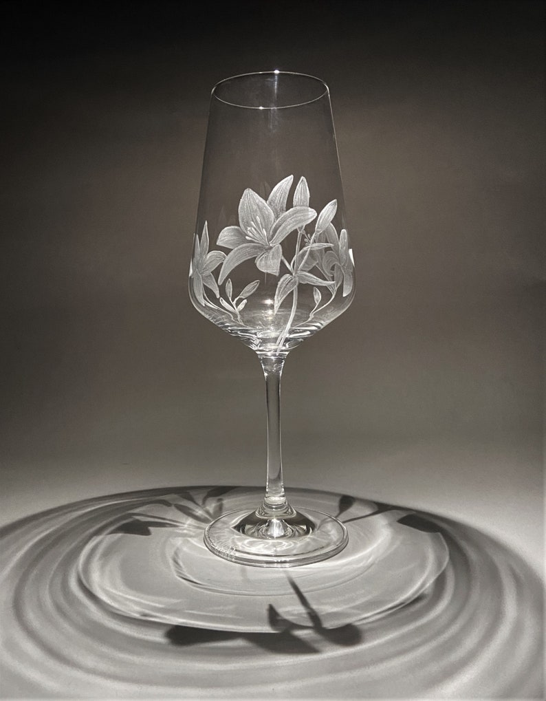 Hand Engraved Lily Wine Glasses Lily Glass Lilies Lily Etsy