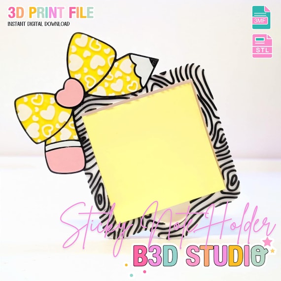 Heart Pencil Bow Sticky Note Holder 3D Print File (STL + 3MF Digital Download)