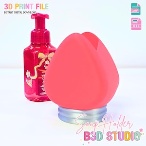 May include: A red soap dispenser and a matching soap holder. The soap holder is a tulip shape with a silver base. The soap dispenser is a clear bottle with a red pump. Text on the image reads "3D PRINT FILE" and "INSTANT DIGITAL DOWNLOAD".