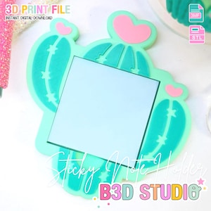 Cactus Sticky Note Holder STL + 3MF: Girly Desk Organizer 3D Print File (Digital Download