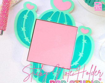 Heart Cactus Sticky Note Holder: Girly Desk Organizer 3D Print File (STL/3MF Digital Download)
