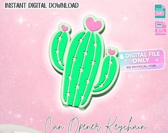 Heart Cactus Can Opener Keychain 3D Print File (STL + 3MF Digital Download)