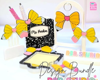 Pencil Bow 3D Print File Bundle: Pen Holder, Keychain, More (STL & 3MF Digital Download)