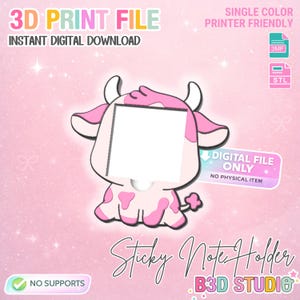 Cow Sticky Note Holder STL/3MF – Farm Animal Desk Organizer 3D File (Digital Download)