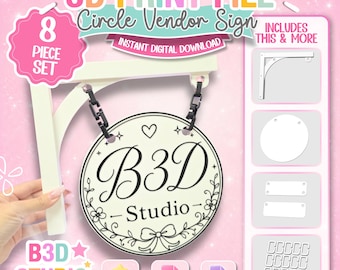 Circle Vendor Sign, Modular Market Booth Sign STL & 3MF 3D Print File (Digital Download)