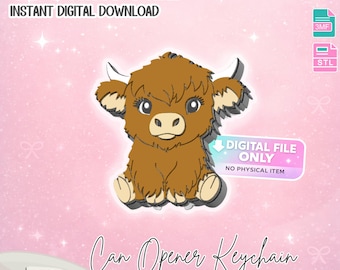 Highland Cow Can Opener Keychain 3D Print File (STL + 3MF Digital Download)