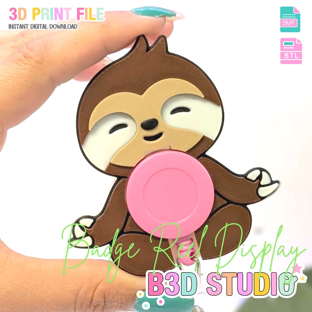 Sloth Printers Sloth Badge Reel Holder: 3D Printer Files - Belt Clip & Alligator Clip ...