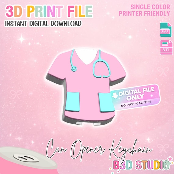 Scrub Top Can Opener Keychain 3D Print File (STL + 3MF Digital Download)