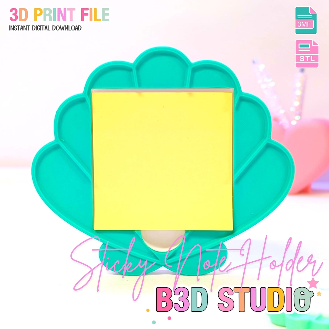 Shell Sticky Note Holder STL + 3MF: Girly Desk Organizer 3D Print File ...