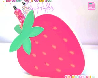 Strawberry Theme Pen Holder STL & 3MF File – Fruity Desk Decor – 3D Print Digital Download