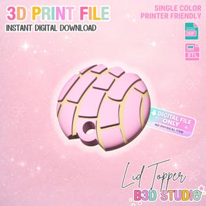 May include: A pink 3D-printed lid topper with a geometric design and a small loop. The image includes the text "3D PRINT FILE" and "INSTANT DIGITAL DOWNLOAD". The design is "SINGLE COLOR PRINTER FRIENDLY". A digital file only, no physical item.