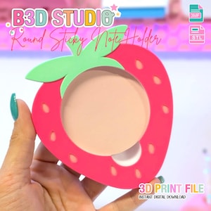 Strawberry Round Sticky Note Holder: 3D Printable Desk Organizer (STL + 3MF)