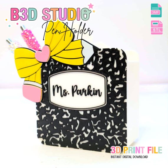 Editable Pencil Bow Pen Holder: 3D Print STL & 3MF File (Digital Download)
