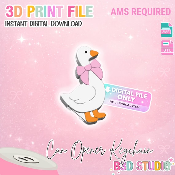 Goose Bow Can Opener Keychain 3D Print File - AMS (STL + 3MF Digital Download)