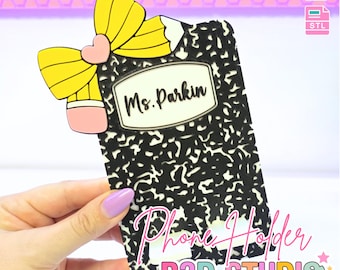 Editable Composition Pencil Bow Phone Holder 3D Print File (STL/3MF Digital Download)