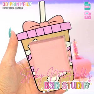 Iced Coffee Sticky Note Holder 3D Print File: Girly Desk Decor (STL/3MF Digital Download
