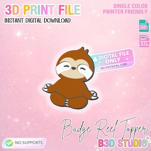 Sloth Flat Back Topper 3D Print File (STL & 3MF Digital Download)