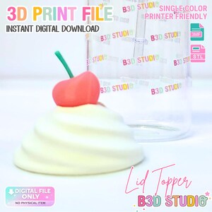 Whipped Cherry Lid Topper 3D Print File: Drink Topper STL & 3MF (Digital Download) image 2