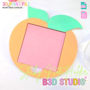 Peach Sticky Note Holder STL + 3MF File: 3D Print Desk Organizer (Digital Download)