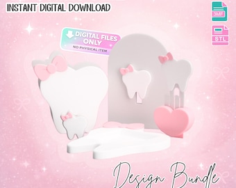 Bow Tooth 3D Print File Bundle – Dental Office Decor (STL/3MF Digital Download)