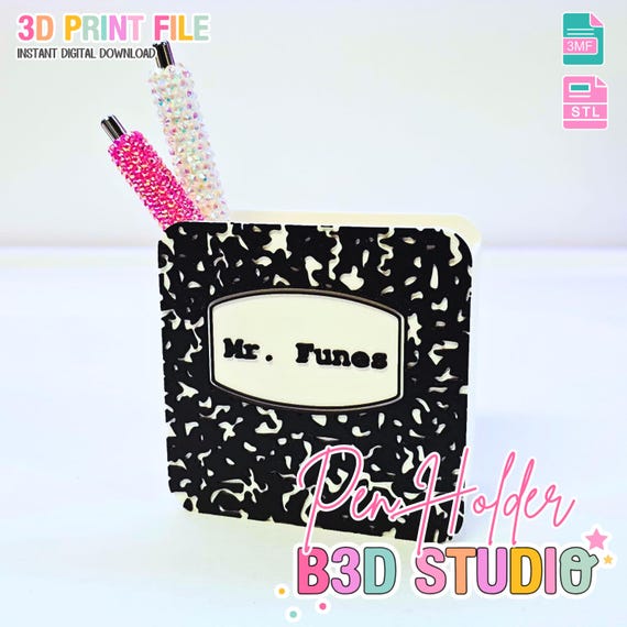 Editable Composition Pen Holder: 3D Print STL & 3MF File (Digital Download)