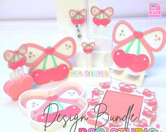 Cherry Bow 3D Print File Bundle: Pen Holder, Badge Reel (STL & 3MF Digital Download)