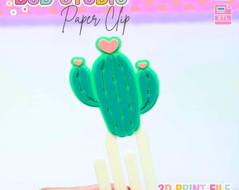 Heart Cactus Paper Clip 3D Print File (STL & 3MF Digital Download)
